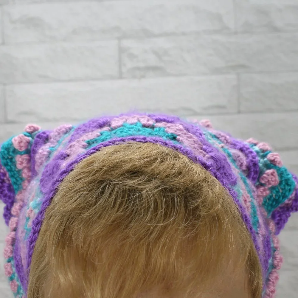 HAND CRAFTED Head Scarf Bandana Crochet Boho Mermaidcore Granny Square Retro